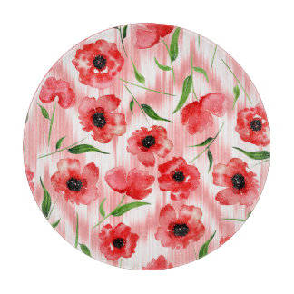 Aquarellblumen: Mohn-Pfingstrose-Ikat. Schneidebrett