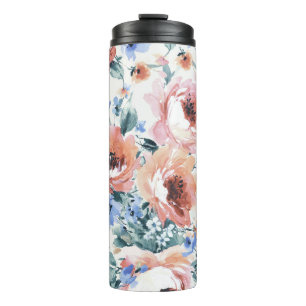 Aquarellblumen, nahtlose Musterillustration. Thermosbecher