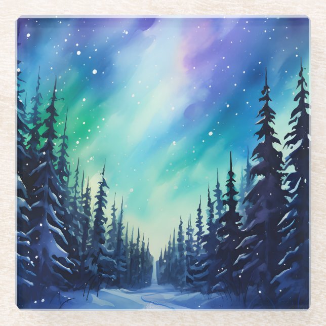 Aquarellblumen Nordlichtblumen Glasuntersetzer (Vorderseite)