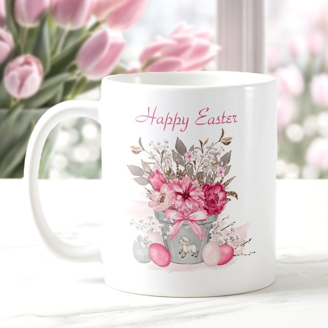 Aquarellblumen Ostereier Personalisiert Kaffeetasse (Watercolor Spring flowers Easter eggs Personalized Coffee Mug)