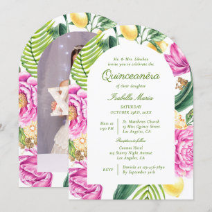 Aquarellblumen Peones Custom Foto Quinceañera Einladung