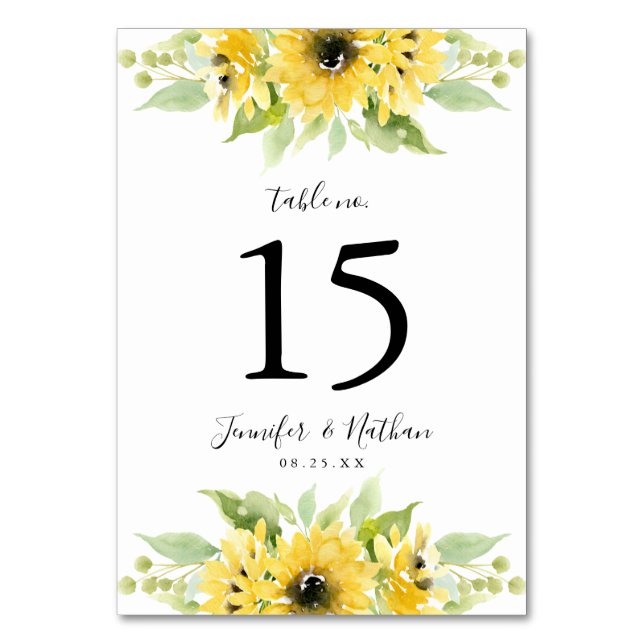 Aquarellblumen | Personalisierte Hochzeit Tischnummer (Vorderseite)