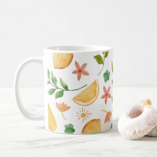Aquarellblumen & Popsicles Tasse des Kaffees - fri (Mit Donut)