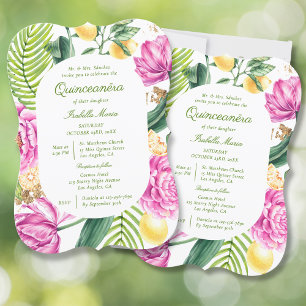 Aquarellblumen QR-Code Quinceañera Einladung