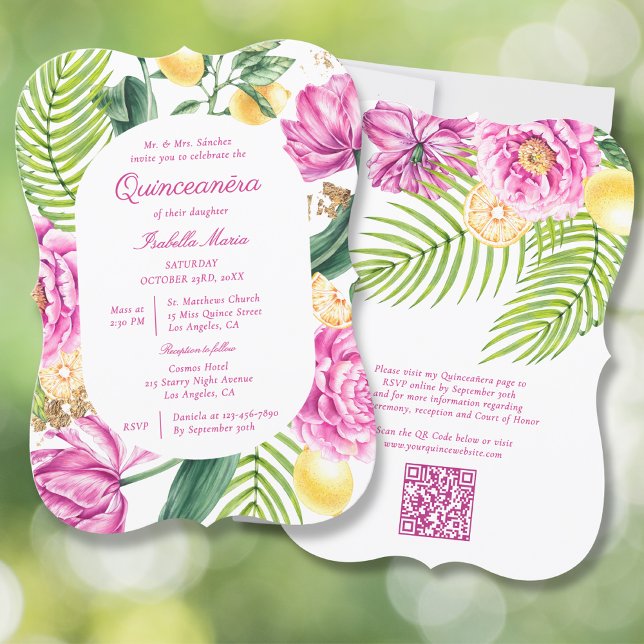 Aquarellblumen QR-Code Quinceañera Einladung (Von Creator hochgeladen)