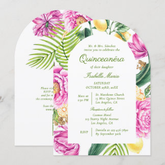 Aquarellblumen QR-Code Quinceañera Einladung