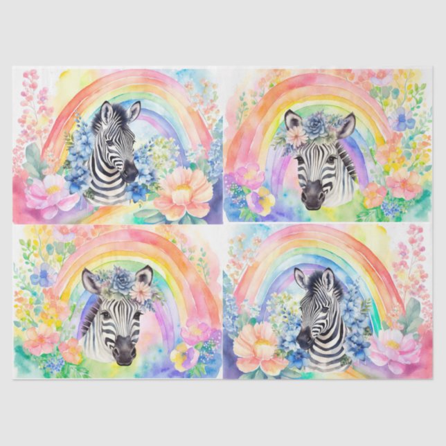 Aquarellblumen-Regenbogen und Zebra-Dekoupage Seidenpapier (Vorderseite)