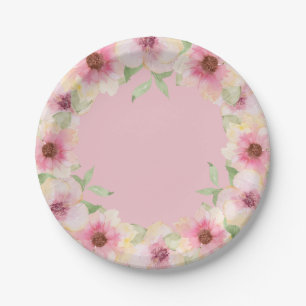 Aquarellblumen Rosa Erröten Pappteller