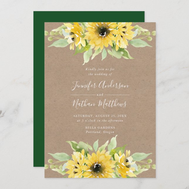 Aquarellblumen | Rustic Kraft Paper Wedding Einladung (Vorne/Hinten)