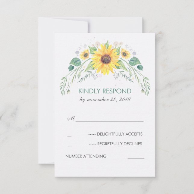 Aquarellblumen Rustikale Hochzeit RSVP (Vorderseite)