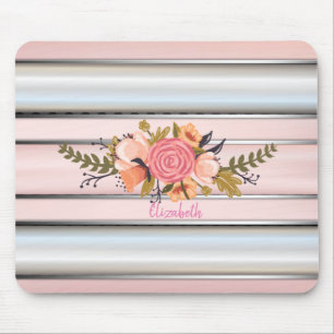 Aquarellblumen, Silberstreifen - Personalisiert Mousepad