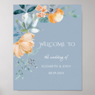 Aquarellblumen Staubblau Poster