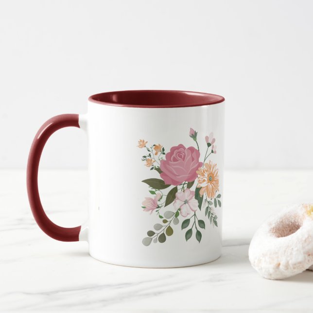 Aquarellblumen  tasse (Mit Donut)
