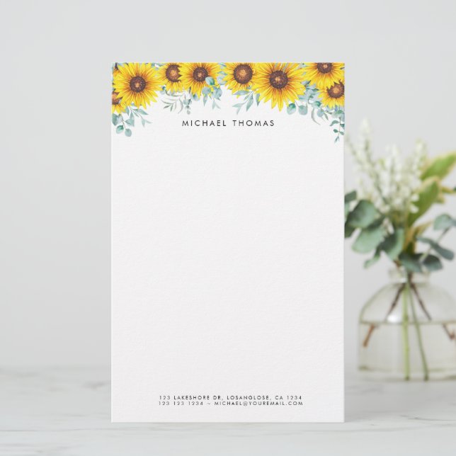Aquarellblumen und Eukalyptus Personalisiert Briefpapier (Stehend Vorderseite)