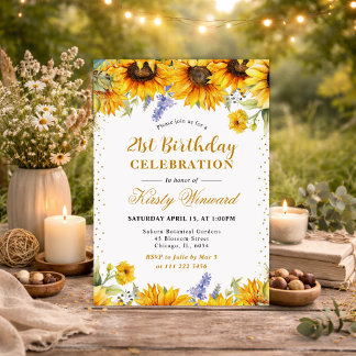 Aquarellblumen und Goldener Glitzer zum Geburtstag Einladung