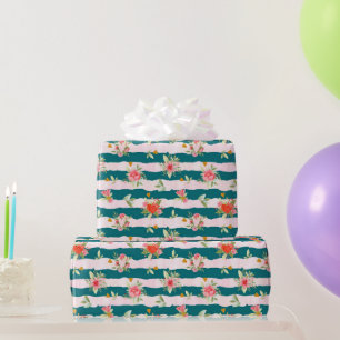 Aquarellblumen und Herzen  Geschenkpapier