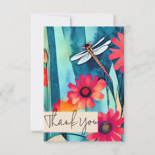 Aquarellblumen und Libelle anpassbar Karte