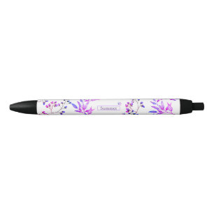 Aquarellblumen und niedliche Schmetterlinge Kugelschreiber