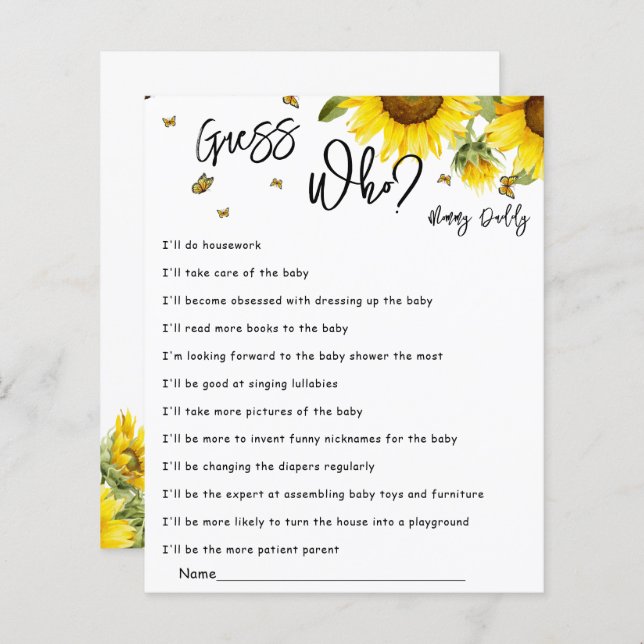 Aquarellblumen und Schmetterlinge Raten Sie, wer s (Vorne/Hinten)