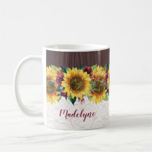 Aquarellblumen verleihen Holz rustikalen Namen Kaffeetasse
