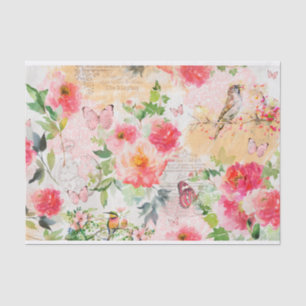 Aquarellblumen, Vögel, Schmetterlinge Collagen Seidenpapier