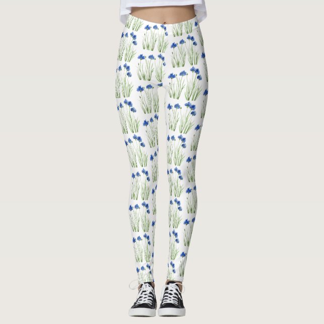 Aquarellblumen Wildblumen Blauer Blume Leggings (Vorderseite)