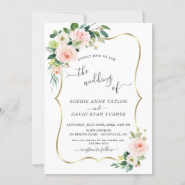 Aquarellblush Blume Goldkalligrafie Hochzeit Einladung