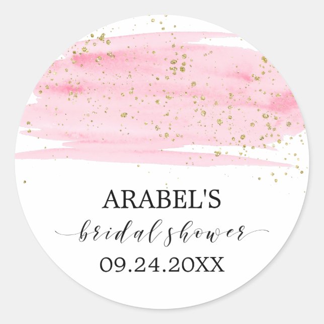 Aquarellblush Gold Brautparty Gefälligkeitsaufkleb Runder Aufkleber (Vorderseite)