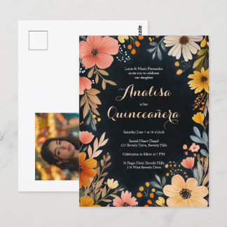 Aquarellblüte im Dunkeln Quinceñera CUSTOM-Foto Postkarte