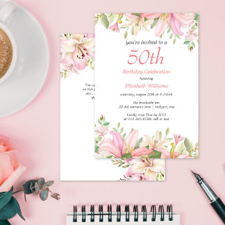 Aquarellblüte mit weichen rosa Lilien Geburtstag Einladung