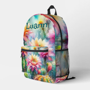 Aquarellblüte Sukkulente Kakteen Personalisiert Bedruckter Rucksack