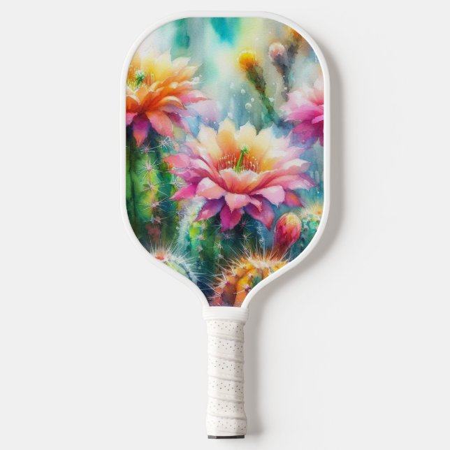 Aquarellblüte Sukkulente Kakteen Pickleball Schläger (Vorderseite)