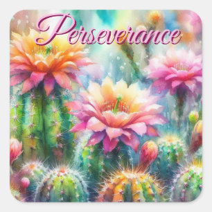 Aquarellblüte Sukkulente Kakteen Pink Quadratischer Aufkleber