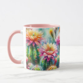 Aquarellblüte Sukkulente Kakteen Tasse
