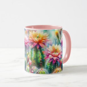 Aquarellblüte Sukkulente Kakteen Tasse