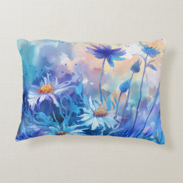 Aquarellblüten: Akzentes Blumenkissen mit Blumenmu Dekokissen