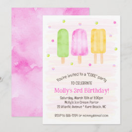 Aquarellblüten Niedlich Pink Girl 3. Geburtstag Einladung