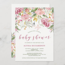 Aquarellblüten Pink und Gold Floral Baby Dusche