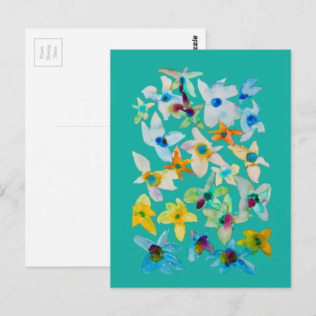 Aquarellblüten Postkarte (Vorne/Hinten)