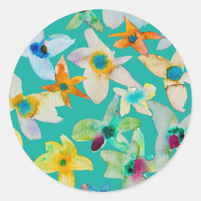 Aquarellblüten Runder Aufkleber (Vorderseite)