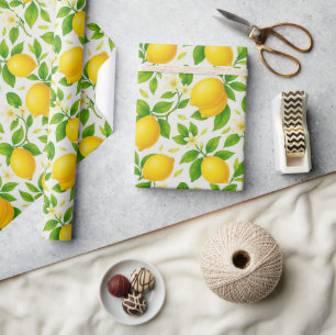 Aquarellblüten und Blüten - frische Zitrusfrüchte Geschenkpapier
