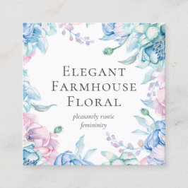 Aquarellblüten und rustikale Holzpeere Social Medi Quadratische Visitenkarte