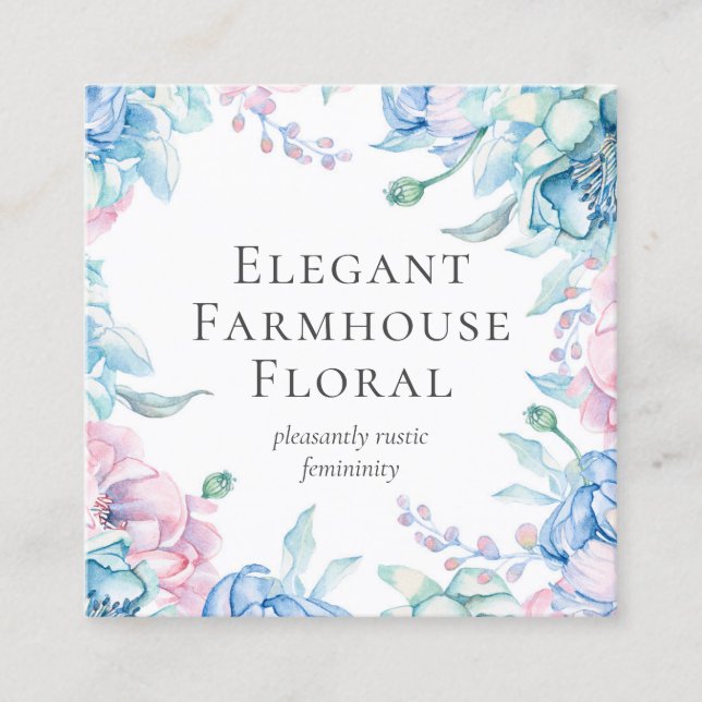 Aquarellblüten und rustikale Holzpeere Social Medi Quadratische Visitenkarte (Vorderseite)