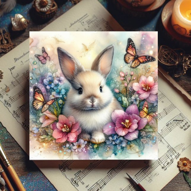 Aquarellblüten und Schmetterlinge Ostern Feiertagskarte (Von Creator hochgeladen)