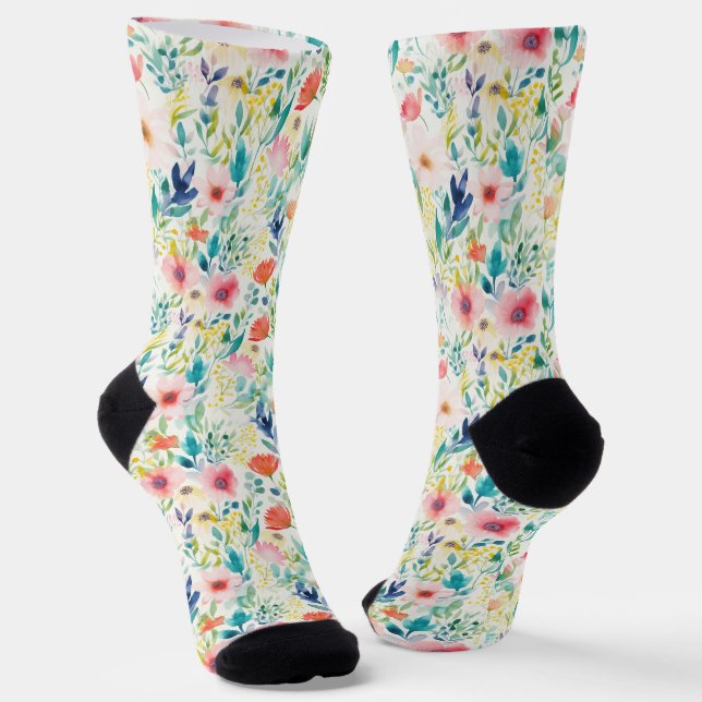 Aquarellblüten: Whimsikgarten Träume Socken (Gewinkelt)