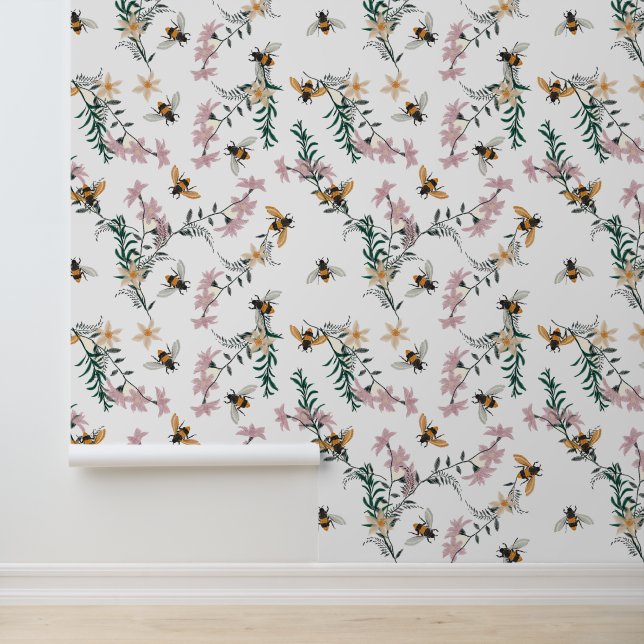 Aquarellblütenbienen-Wildblume Tapete (Anwendung)