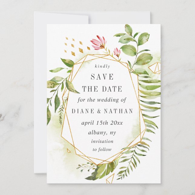 Aquarellblütenblättern Save the Date (Vorderseite)