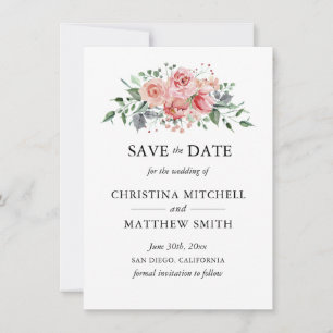 Aquarellblütenblau Rosa Kraut Save the Date