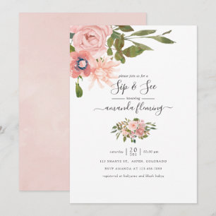 Aquarellblütenblüte Rosa und Rose Gold Sieben und Einladung
