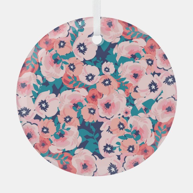 AquarellblütenBouquet: Vintage Peonies. Ornament Aus Glas (Vorderseite)